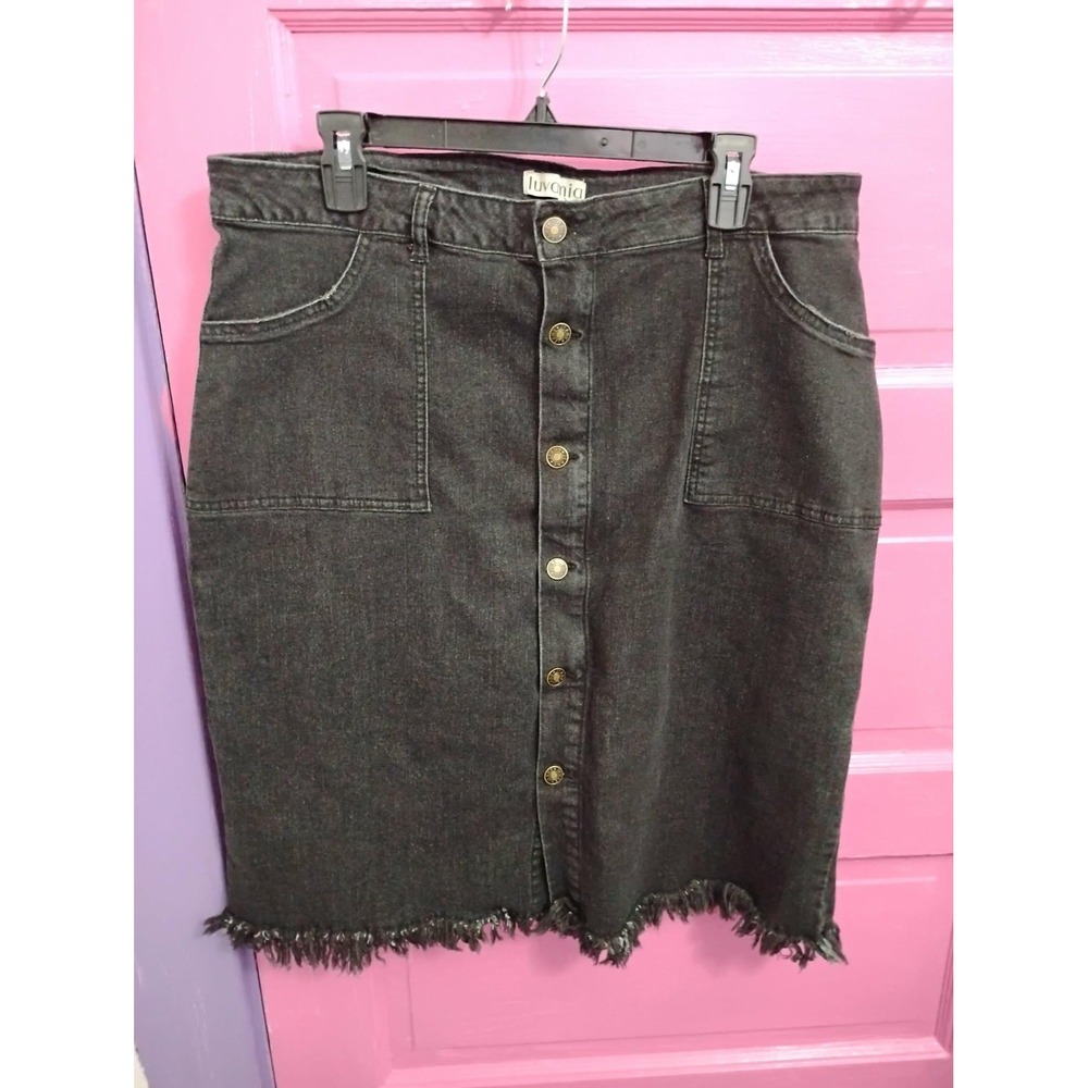 XXL Grunge Luvamia Black Denim Skirt Raw Hem Button Front Goth Women's 2X
